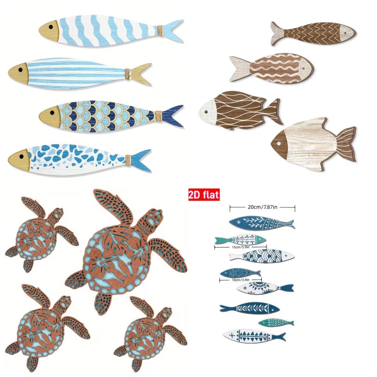 A Set of 4 Wooden Fish Wall De - Woodworking Glue ulasan dan harga