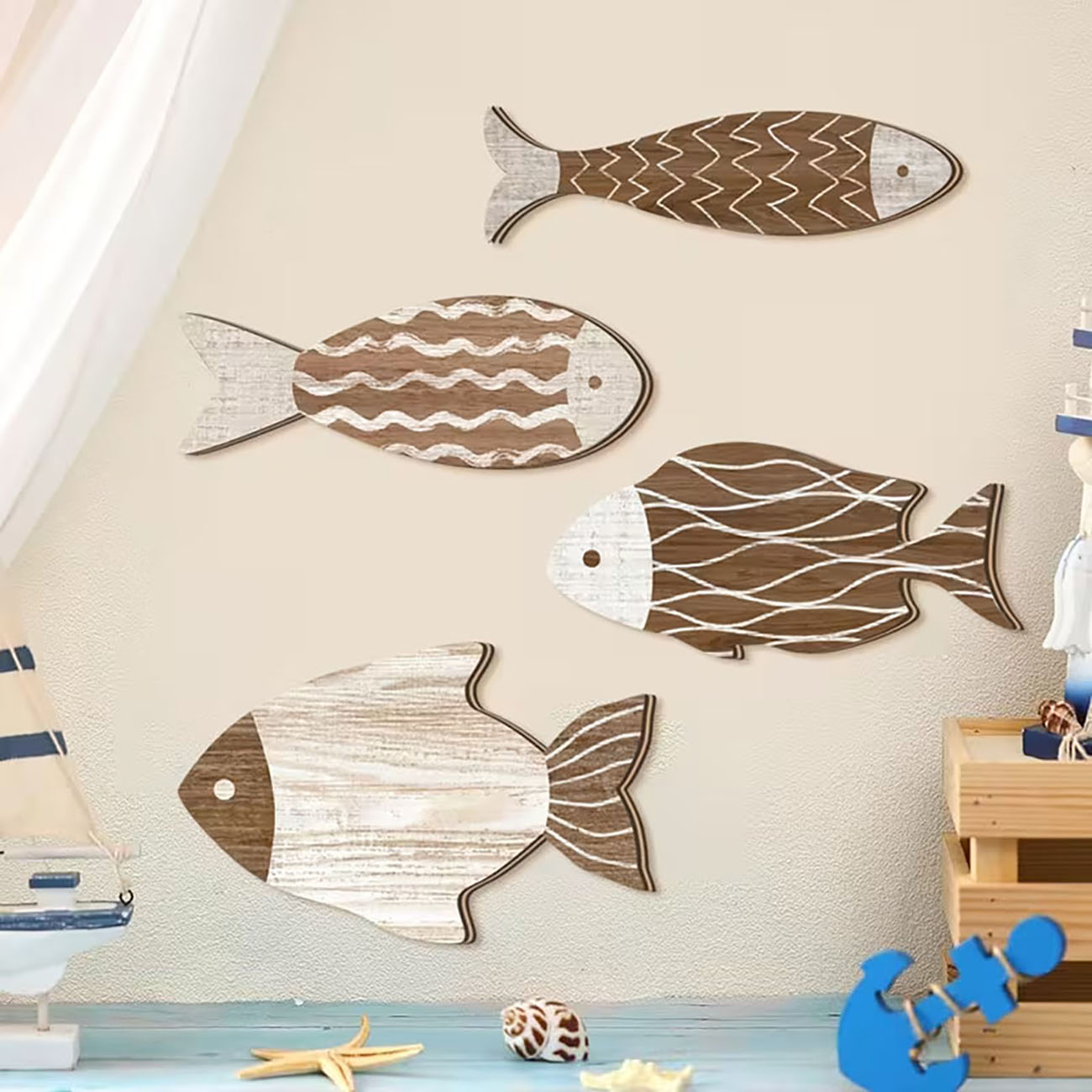 A Set of 4 Wooden Fish Wall De - Woodworking Glue ulasan dan harga